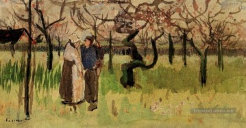 Verger en fleur avec deux figures Printemps Vincent van Gogh Peinture à l'huile